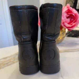Gucci Black GG Monogram Rubber Rain Ankle Boots